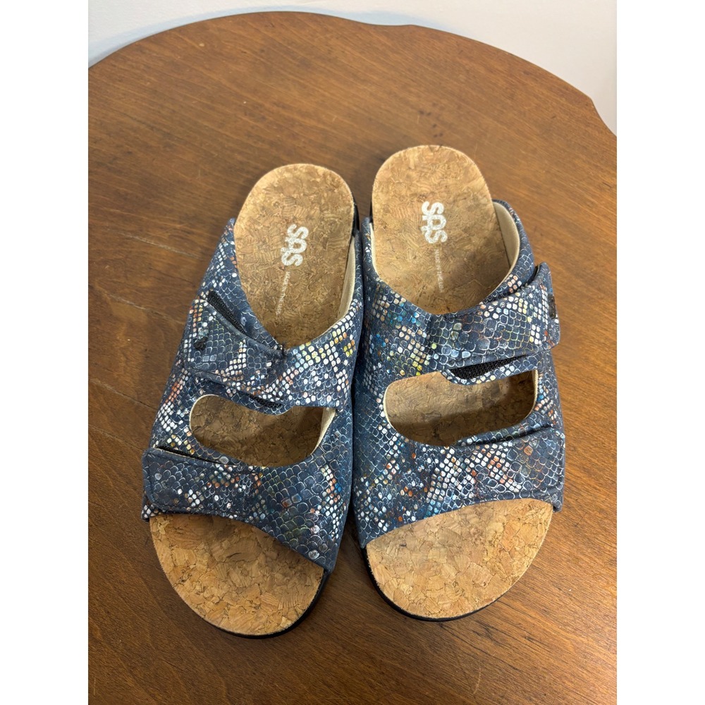SAS Tripad Comfort Womens 8.5 M Blue Snakeskin Leather Slide Sandals Made in USA